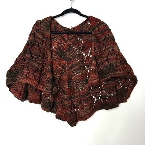 Boho Goblincore Earthy Cape Shawl Open Cable Knit Forestcore Shawl Hobbit Brown